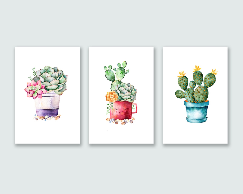 Bộ tranh Cactus, Succulent, tropical, green