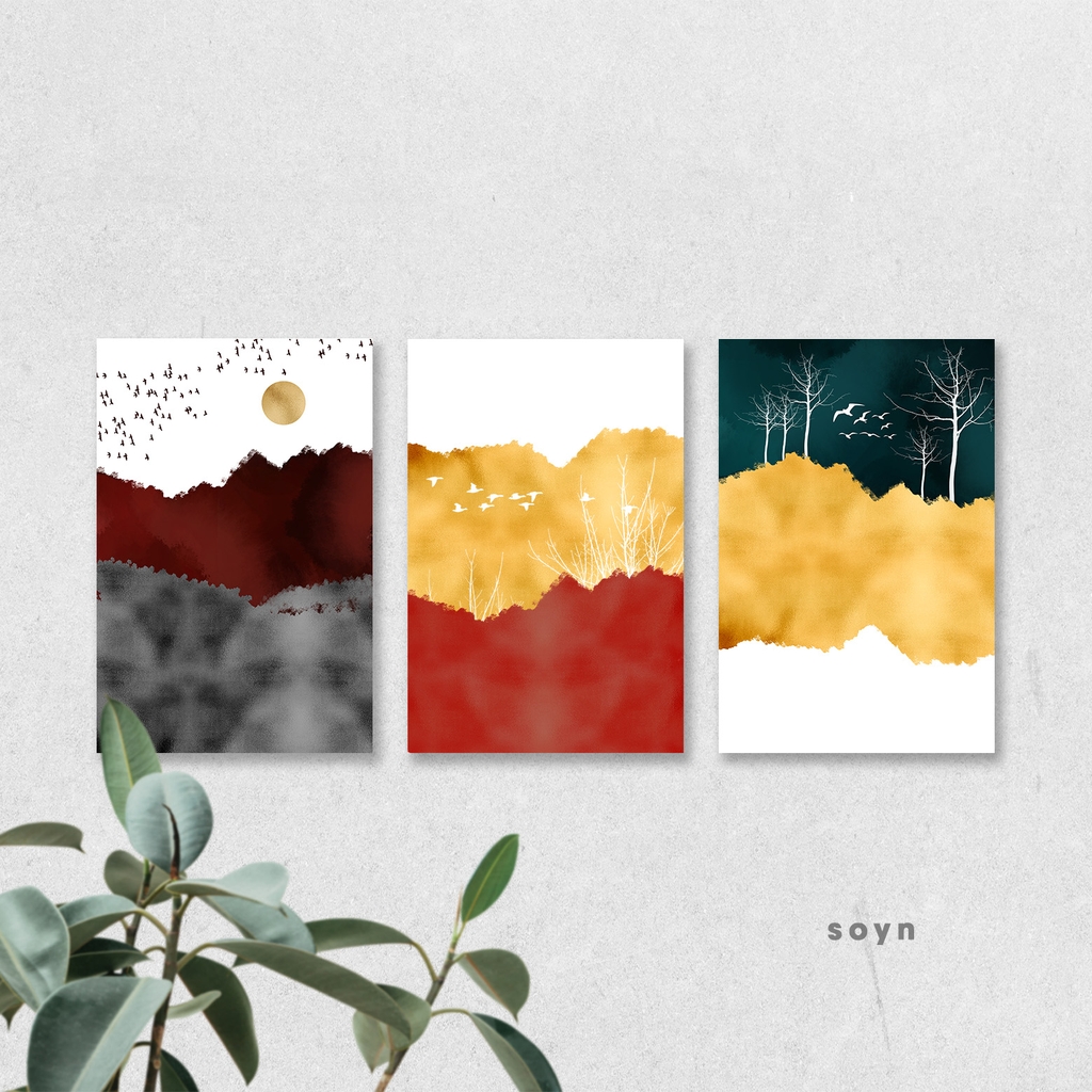 Bộ tranh Abstract, Color, Yellow, Red, Landscape, Mountain, SE308