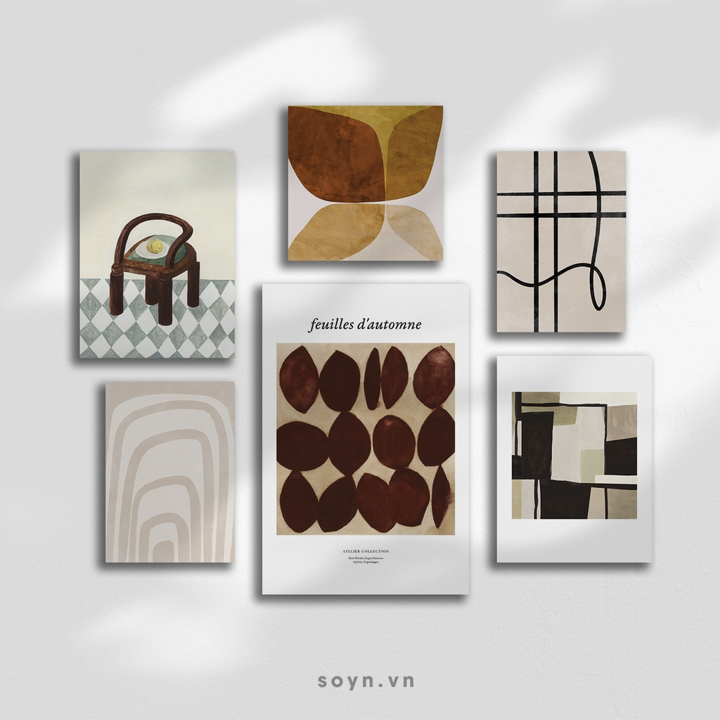 Bộ tranh treo tường nghệ thuật trừu tượng, tối giản, hiện đại, Abstract, Modern Art, Soyn SE595