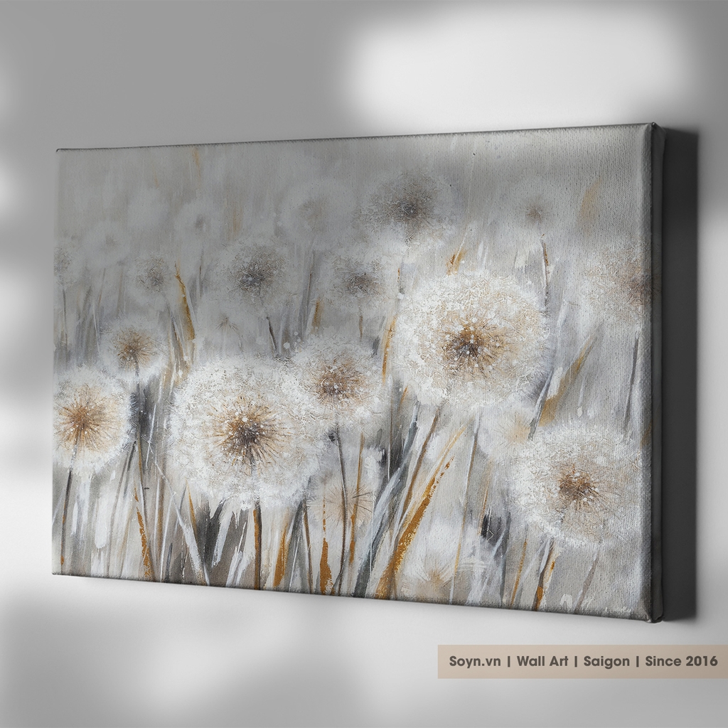 Tranh treo tường Cotton Canvas căng khung gỗ thông tràn cạnh Flower, Hoa bồ công anh, Dandelion S0454