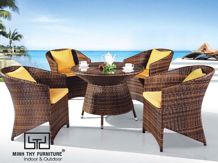 BÀN GHẾ CAFE NHỰA GIẢ MÂY MT279