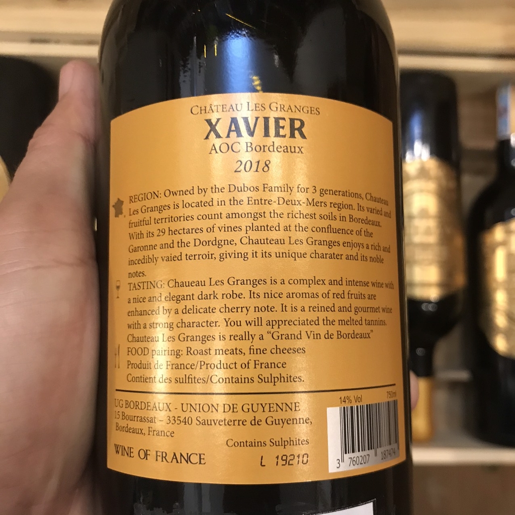 Rượu vang Pháp Xavier Bordeaux 2018.