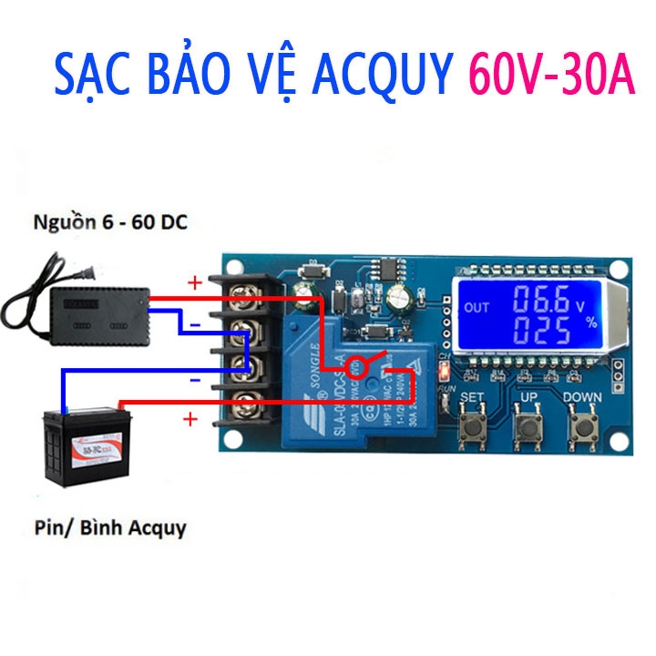 Mạch sạc acquy bảo vệ  quá tải 0-60VDC 30A