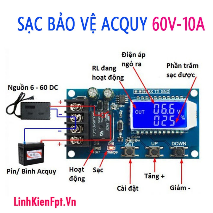 Mạch sạc acquy bảo vệ  quá tải 60V 10A