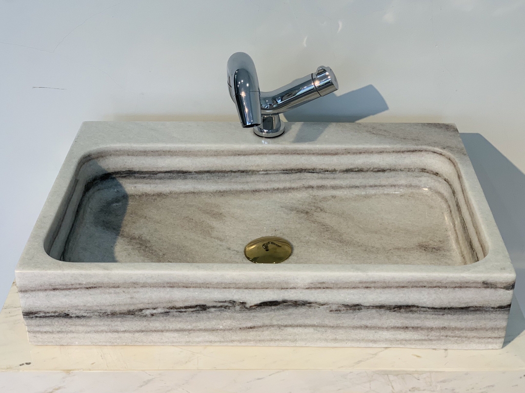 NATURAL STONE BATHROOM BASIN - CLOUDY WHITE