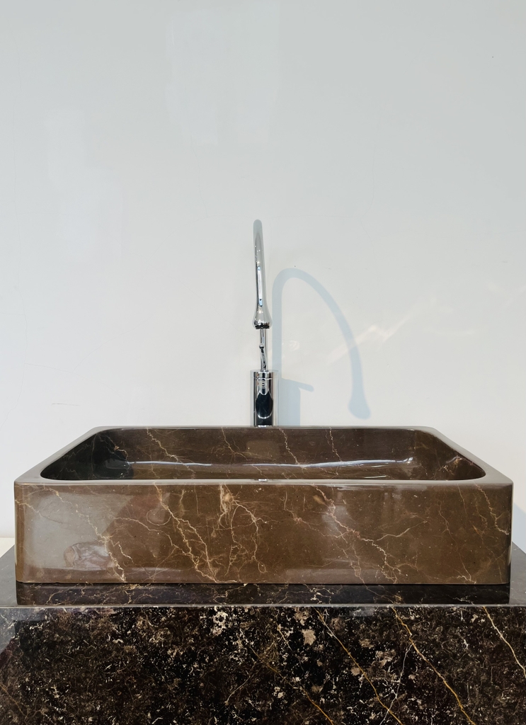 NATURAL STONE BATHROOM BASIN - THIN RECTANGULAR - IRAN BROWN - NIR12