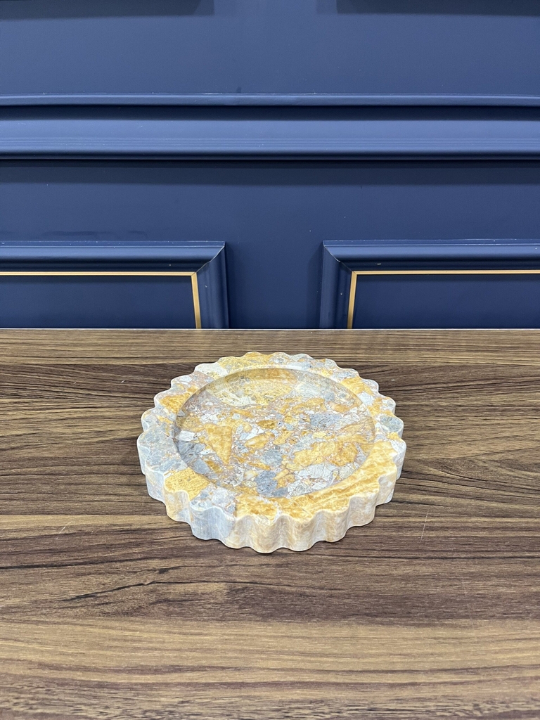 REAL MARBLE - SCALLOP TRAY - EXMTR05 - YELLOW FOREST