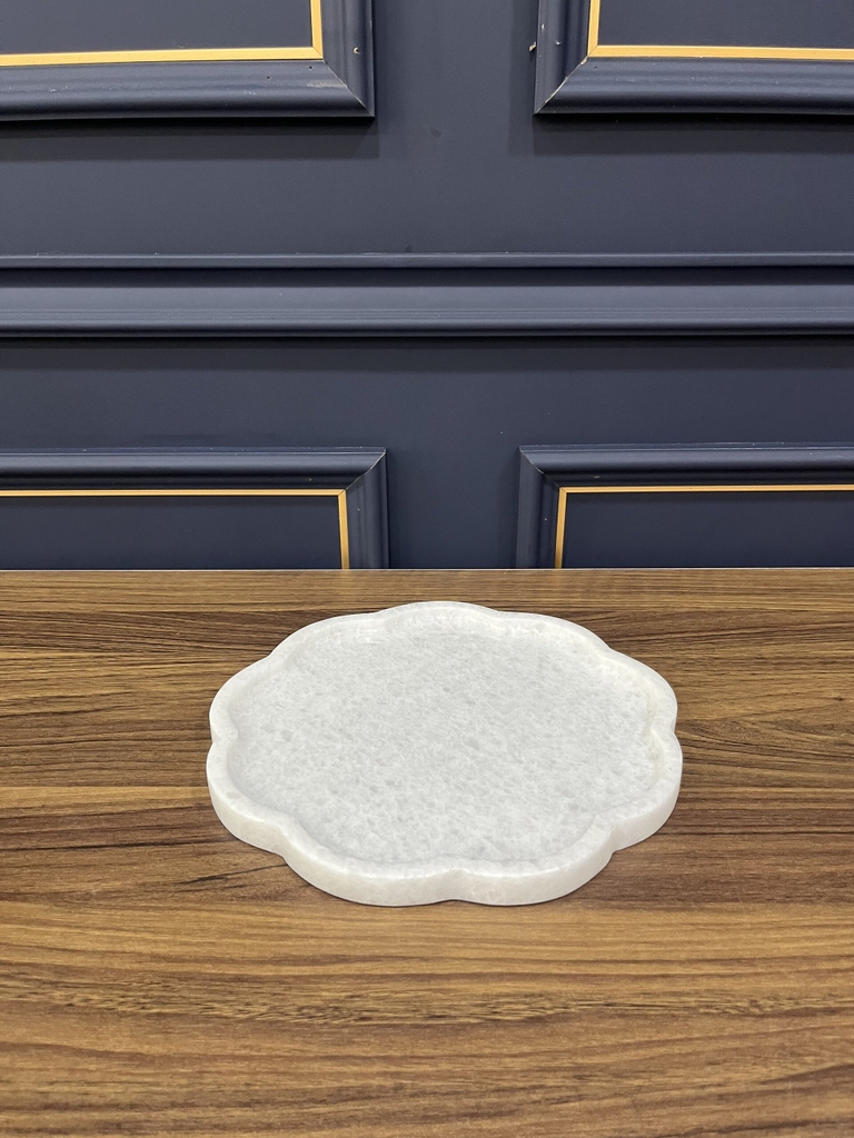 REAL MARBLE - NINE PETAL FLOWER TRAY - EXMTR07 - CRYSTAL WHITE