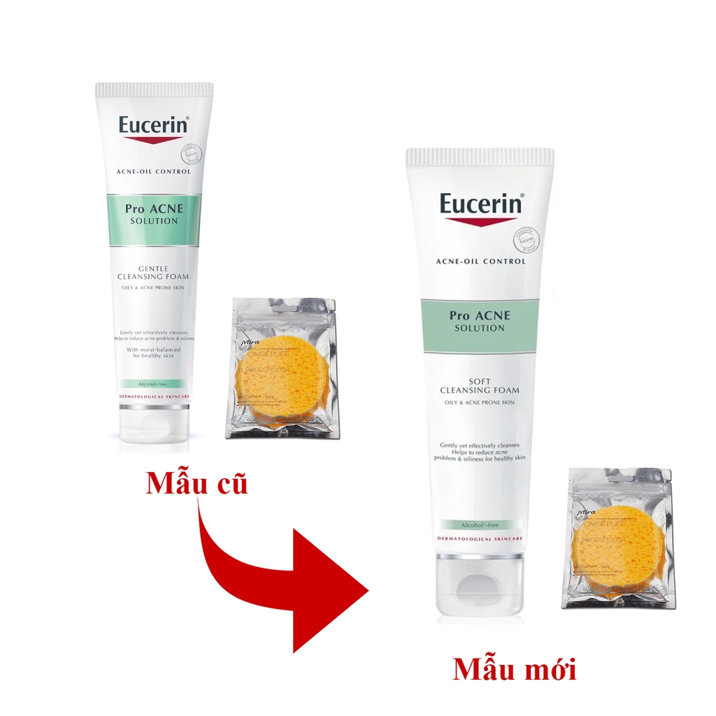 [Tặng bọt biển] Sữa rửa mặt tạo bọt dịu nhẹ dành cho da mụn Eucerin Pro Acne Cleansing Foam 150g