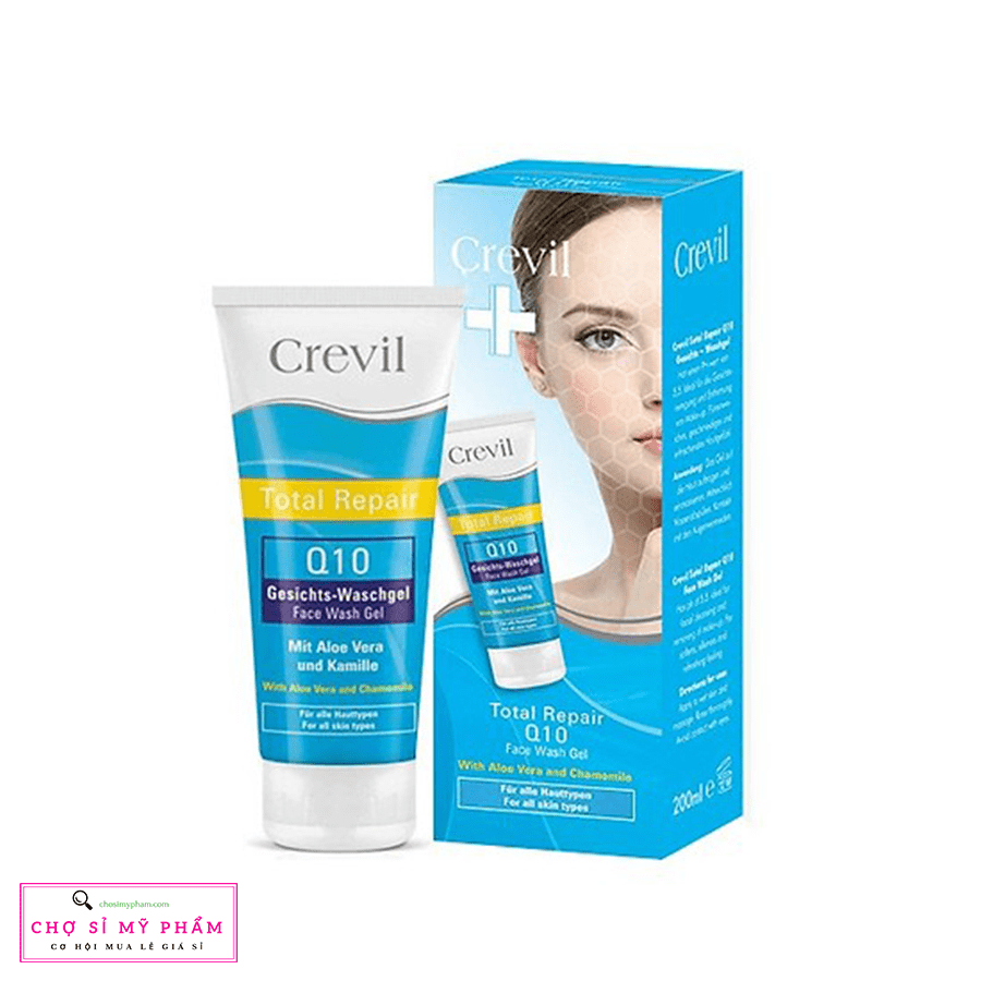 Gel rửa mặt, dưỡng da, ngừa mụn Crevil Total Repair Q10 Face Wash Gel 200ml