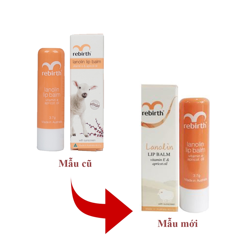 Son dưỡng môi nhau thai cừu Rebirth Lanolin Lip Balm with Vitamin E & Apricot Oil RB14