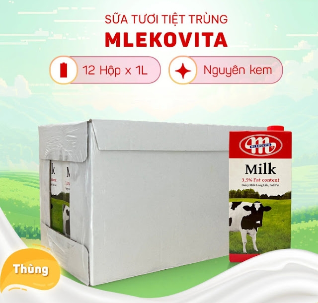 Thùng 12 Hộp Sữa Tươi Tiệt Trùng MLEKOVITA 1 Lít