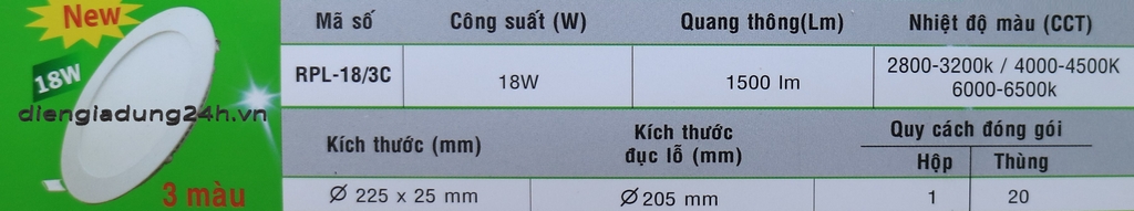ĐÈN LED PANEL MPE RPL-18/3C 3 CHẾ ĐỘ