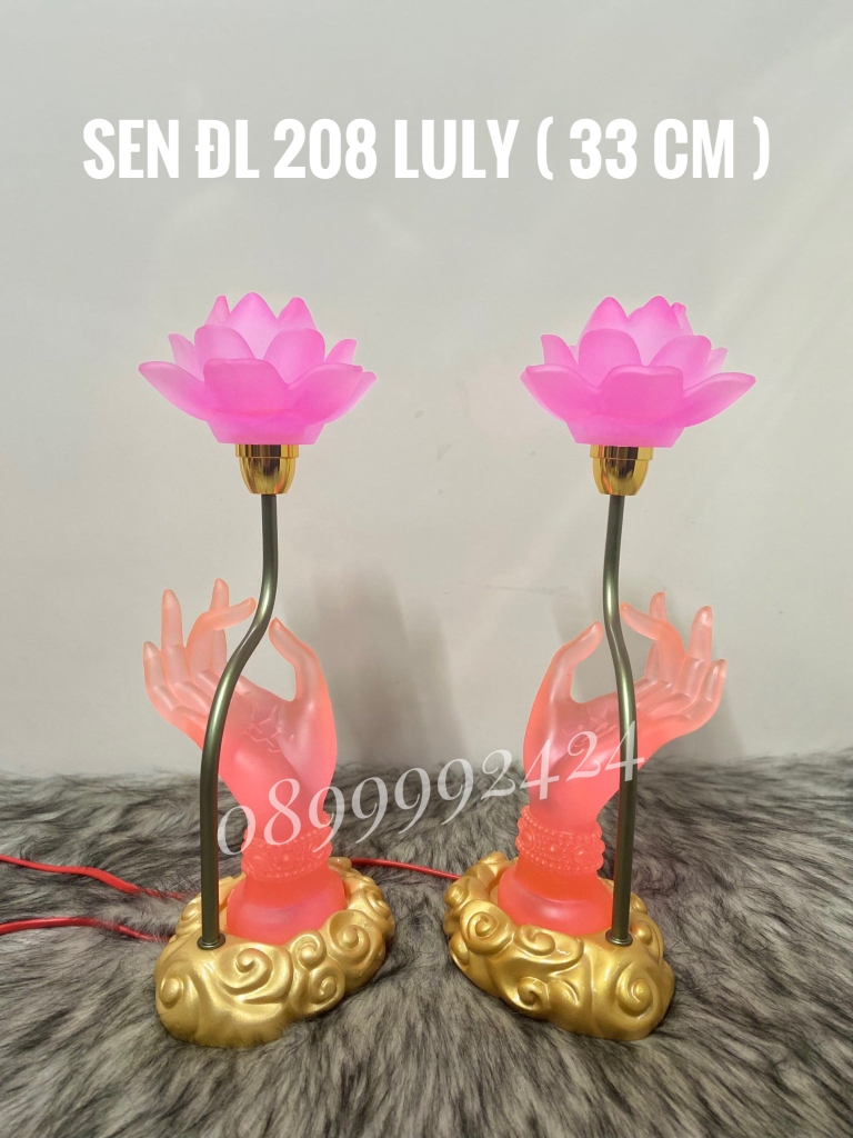 ĐÈN THỜ PHA LÊ CAO CẤP 208 - BÀN TAY PHẬT, HOA LƯU LY