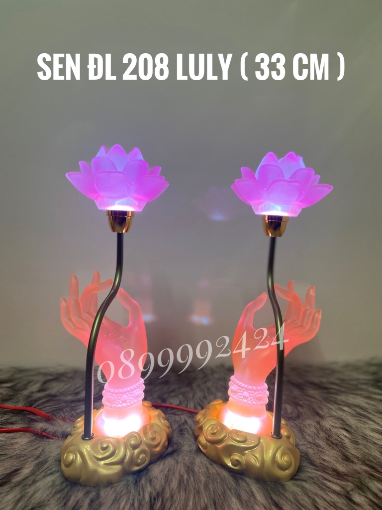 ĐÈN THỜ PHA LÊ CAO CẤP 208 - BÀN TAY PHẬT, HOA LƯU LY
