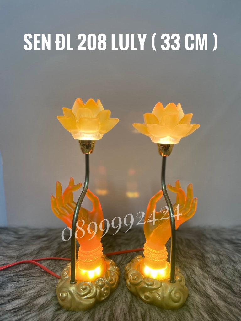 ĐÈN THỜ PHA LÊ CAO CẤP 208 - BÀN TAY PHẬT, HOA LƯU LY