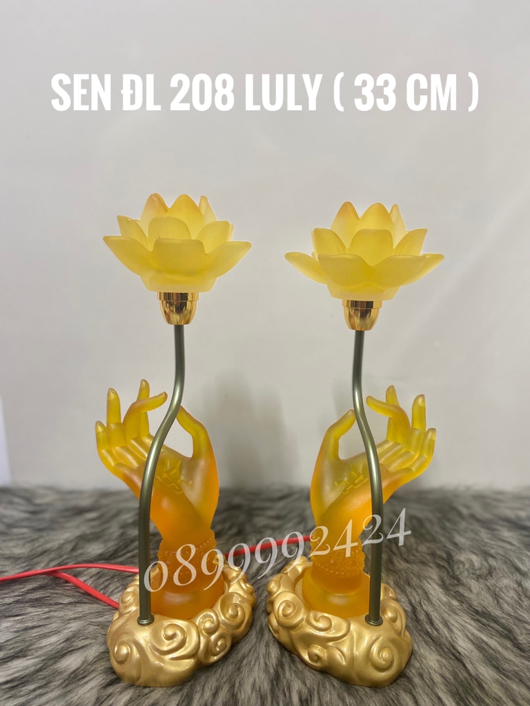 ĐÈN THỜ PHA LÊ CAO CẤP 208 - BÀN TAY PHẬT, HOA LƯU LY