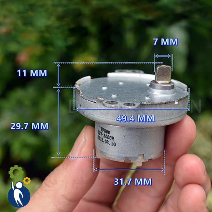 Motor Giảm Tốc 6V-12V 49rpm Mã HF500 Trục 7mm