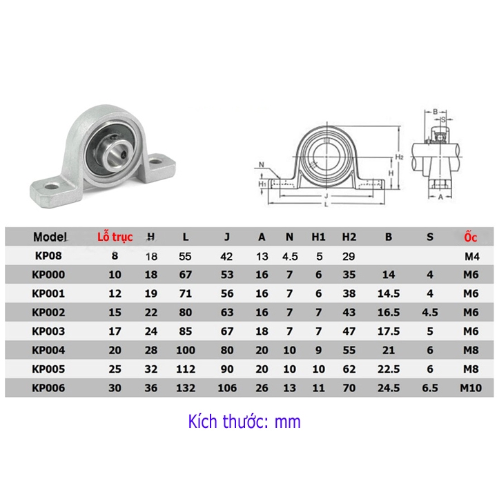 Gối Đỡ Vòng Bi Trục Đứng-15mm
