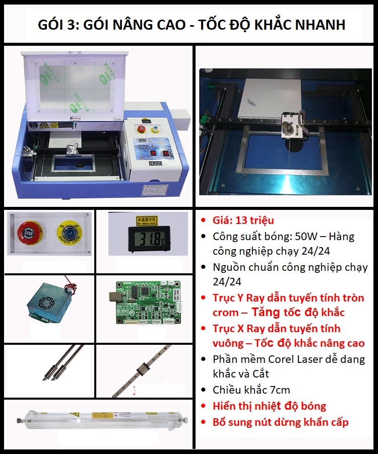 Máy cắt khắc Laser CO2 2030 40W, 50W