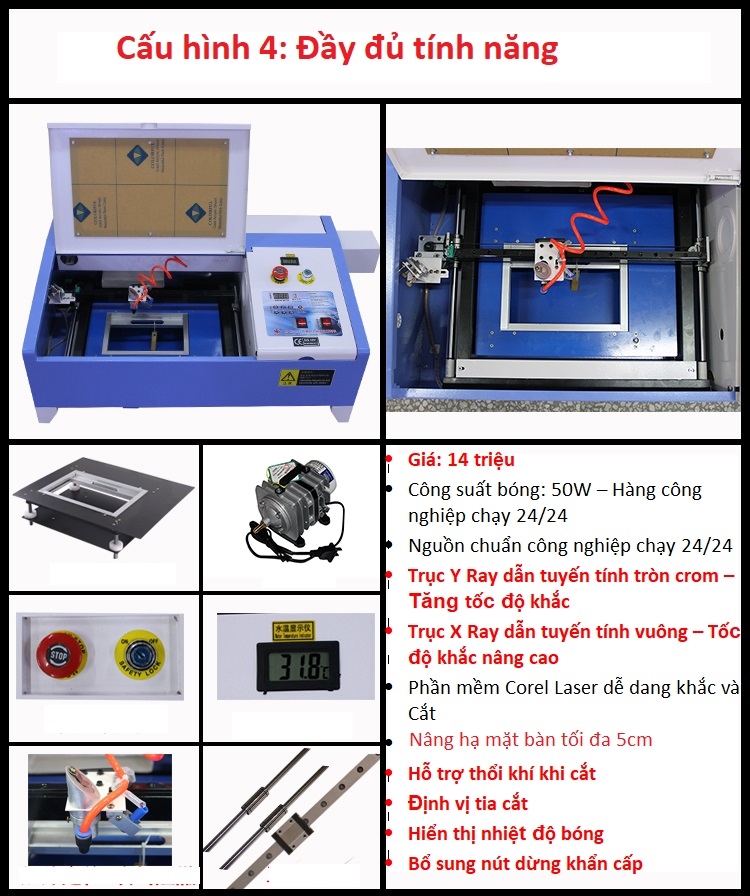 Máy cắt khắc Laser CO2 2030 40W, 50W