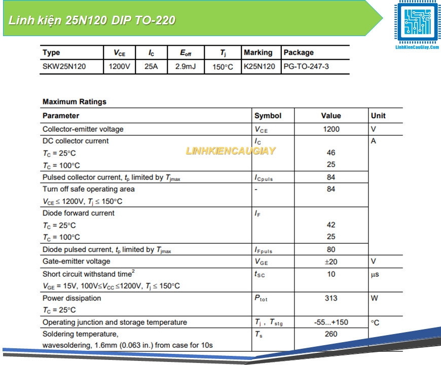 Linh kiện 25N120 DIP TO-220