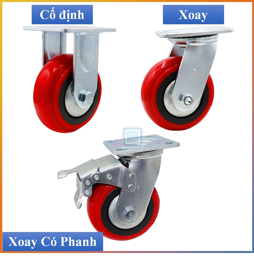 Bánh xe PU to chịu lực chống ồn Hàn Quốc chịu lực đường kính 15cm, 20cm chất lượng cao