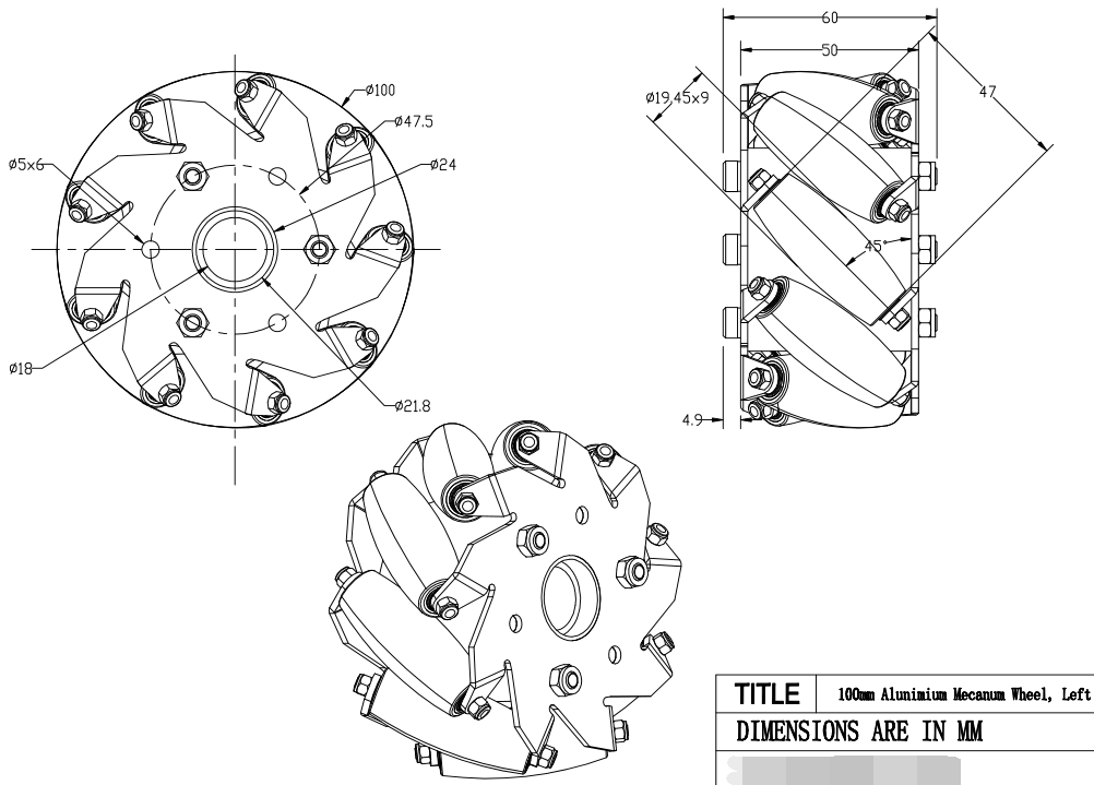 Bánh xe mecanum 100mm,bánh vệ tinh có bạc đạn ,bộ gồm 2 trái và 2 phải