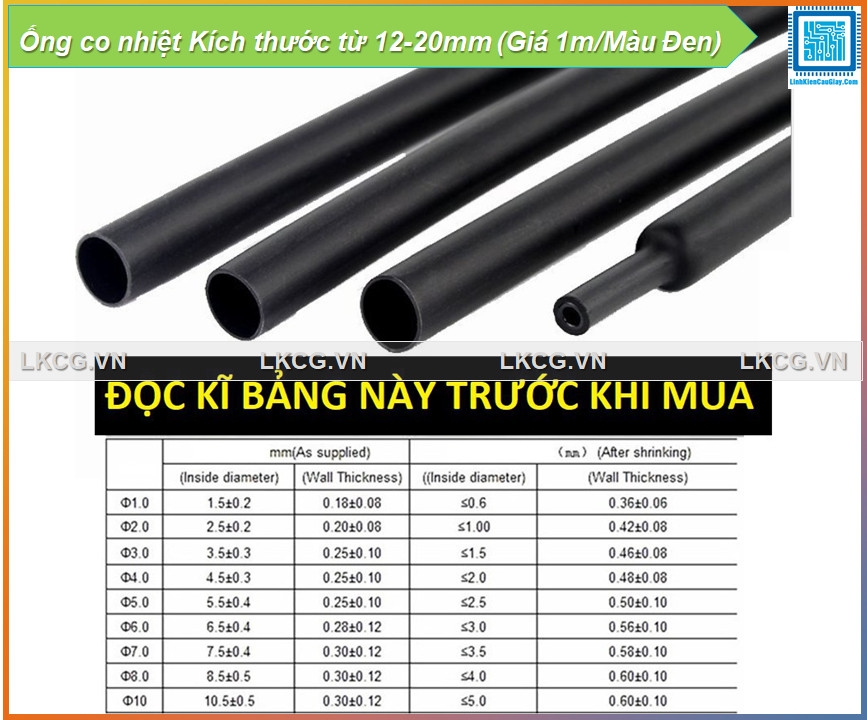 Ống co nhiệt Kích thước từ 1-20mm (Giá 1m/Màu Đen)