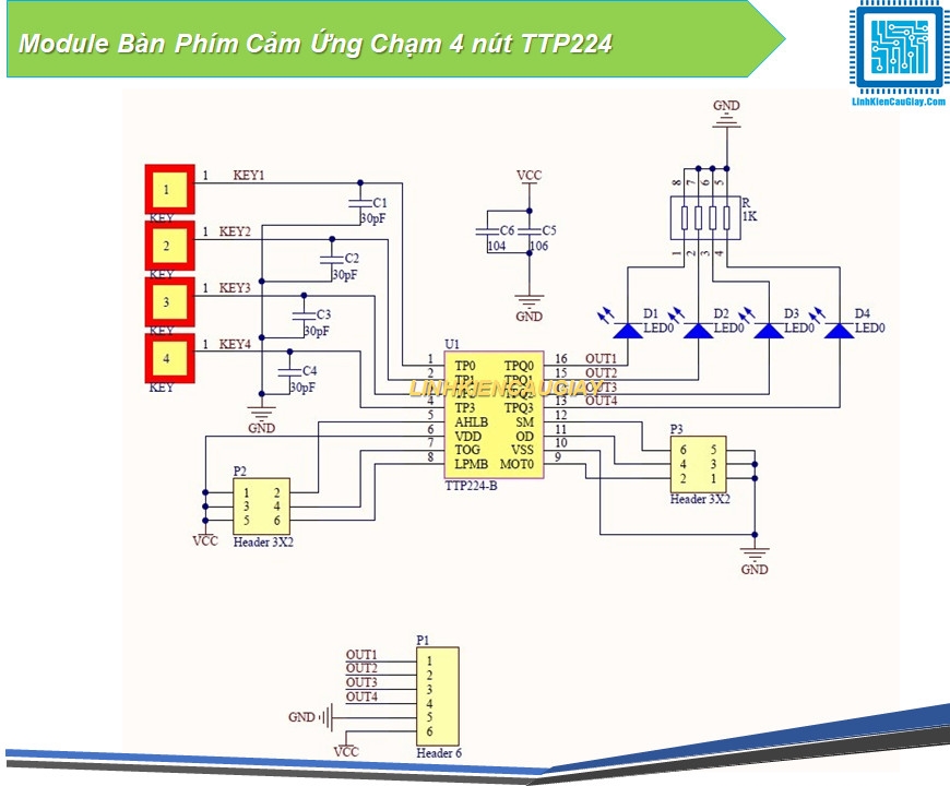 Module Bàn Phím Cảm Ứng Chạm 4 nút TTP224