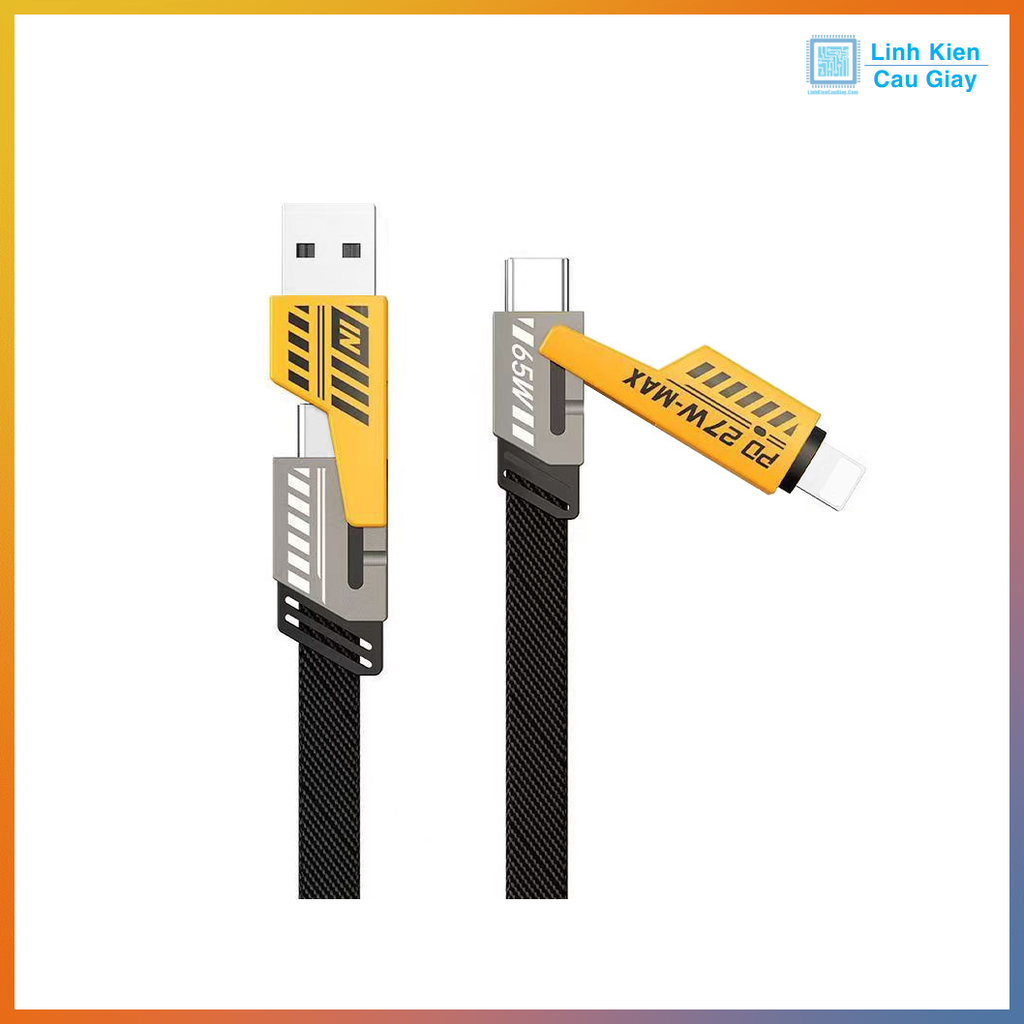 Cáp sạc nhanh 4 trong 1 chuẩn 65W Androi và 27W IP siêu bền bảo hành 6 tháng