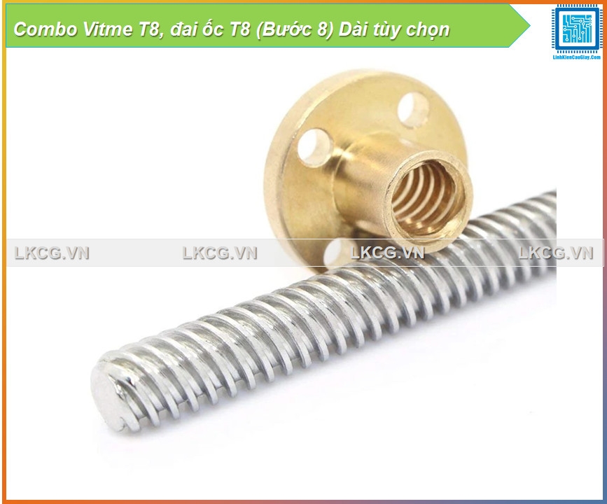 Combo Vitme T8, đai ốc T8 (Bước 8) Dài tùy chọn