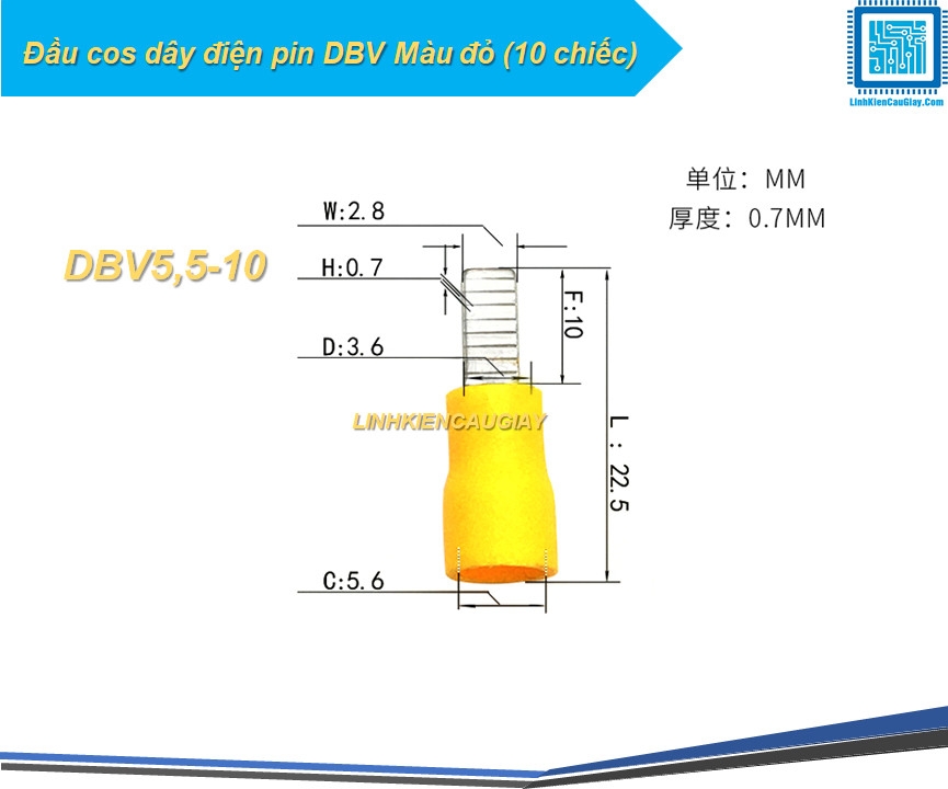 Đầu cos dây điện pin DBV Màu đỏ (10 chiếc)