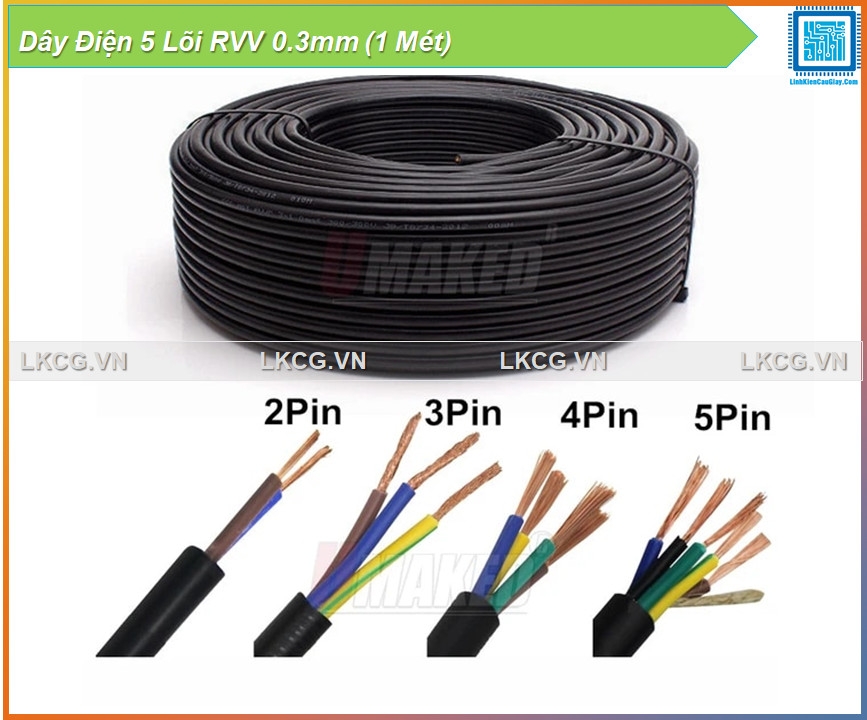 Dây Điện 5 Lõi RVV 0.3mm (1 Mét)