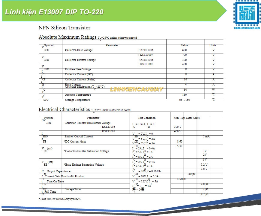 Linh kiện E13007 DIP TO-220