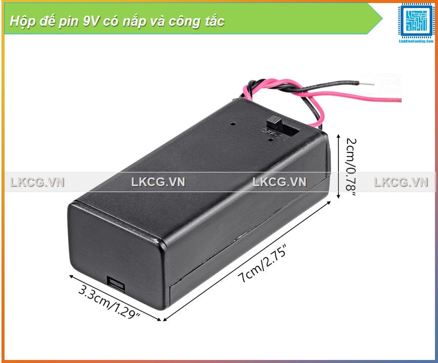 Hộp đế pin 9V có nắp và công tắc