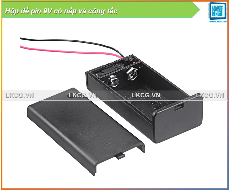 Hộp đế pin 9V có nắp và công tắc