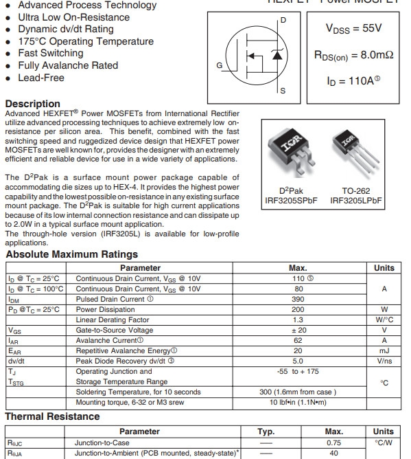 Linh kiện IRF3205S SMD TO-263