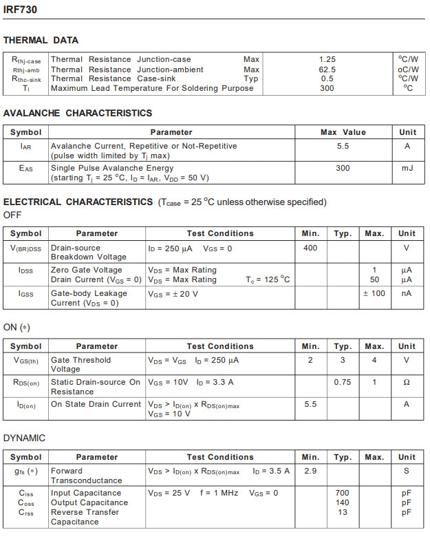 Linh kiện IRF730 TO-220
