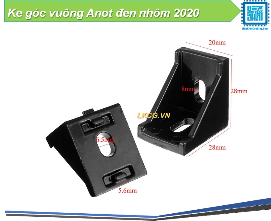 Ke góc vuông Anot đen nhôm 2020, 3030