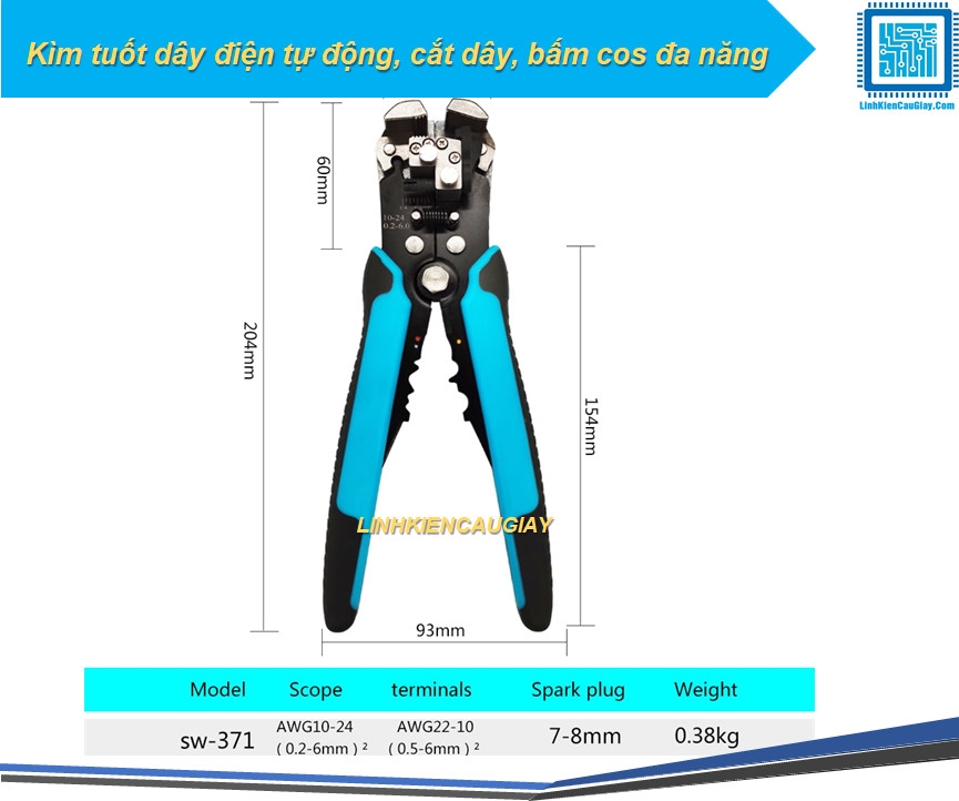 Kìm tuốt dây điện tự động, cắt dây, bấm cos đa năng