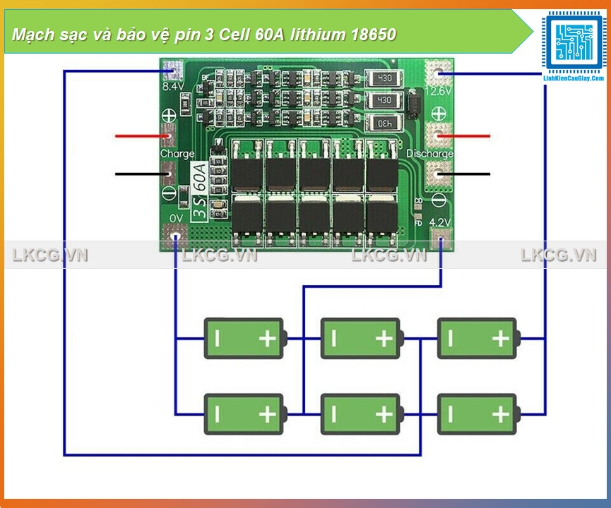 Mạch sạc và bảo vệ pin 3 Cell 60A lithium 18650