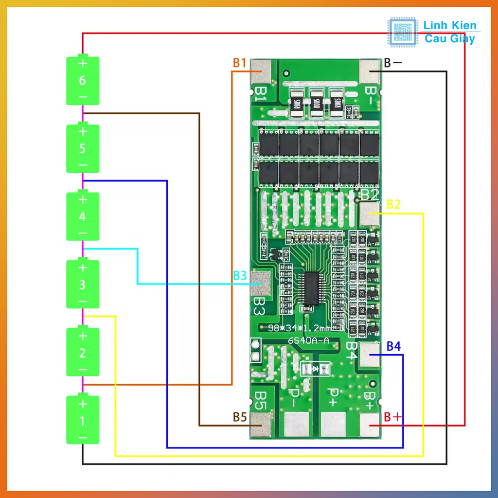 Mạch sạc và bảo vệ pin 6 Cell 40A lithium 18650