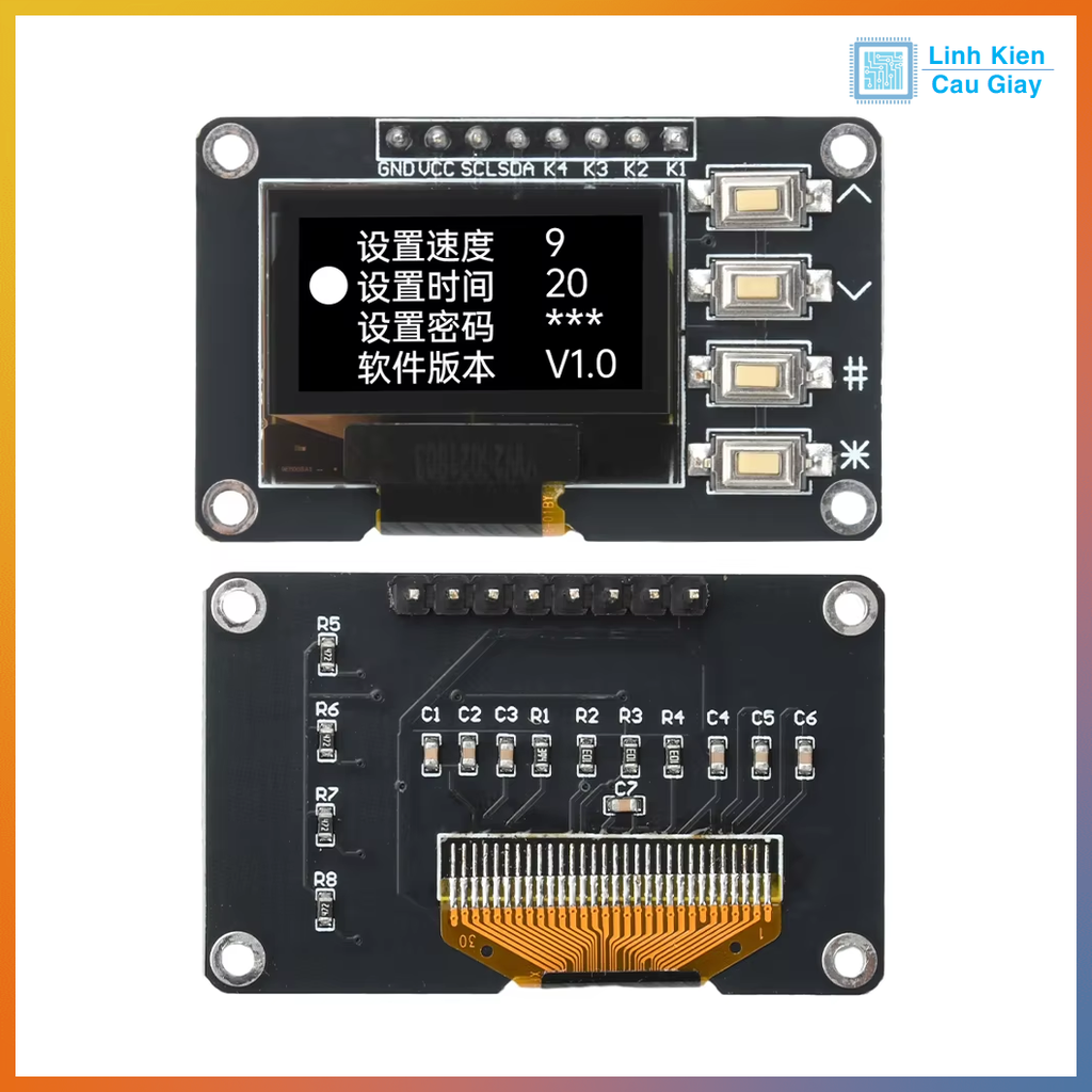 Màn hình Oled trắng 0.96 Inch tích hợp 4 nút bấm giao tiếp I2C SSD1315