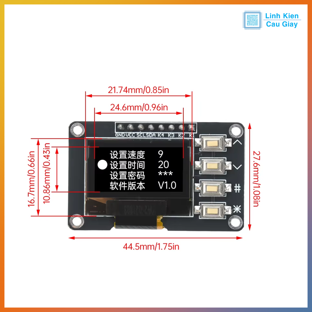 Màn hình Oled trắng 0.96 Inch tích hợp 4 nút bấm giao tiếp I2C SSD1315