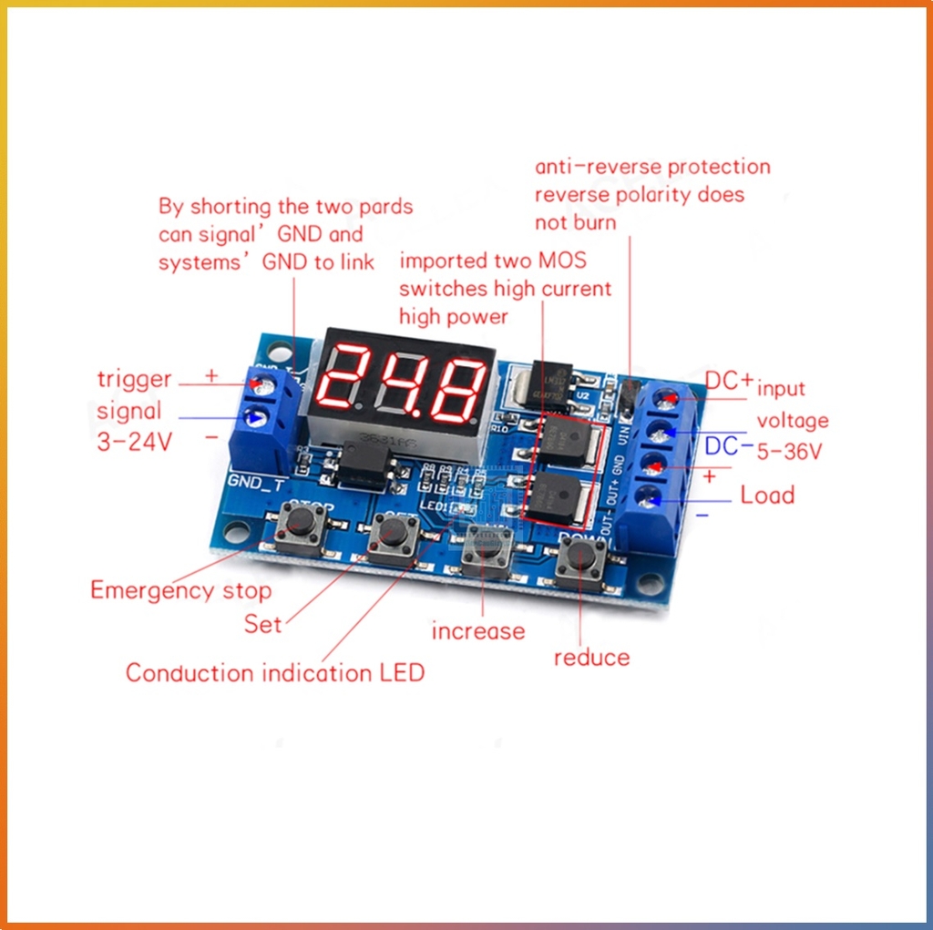 Module Mosfet tạo trễ đóng ngắt theo chu kì hiển thị LED HW-516
