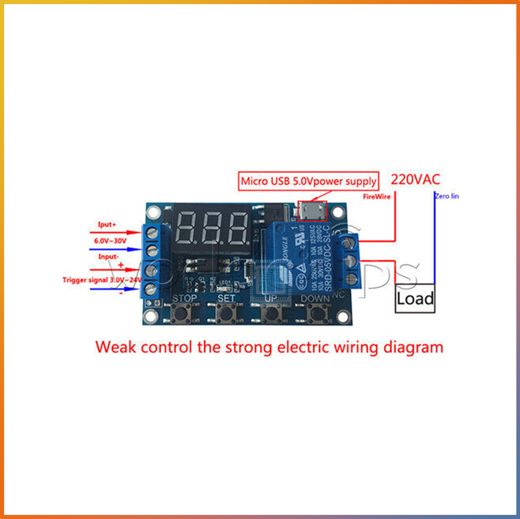 Module Relay tạo trễ đóng ngắt theo chu kì hiển thị LED