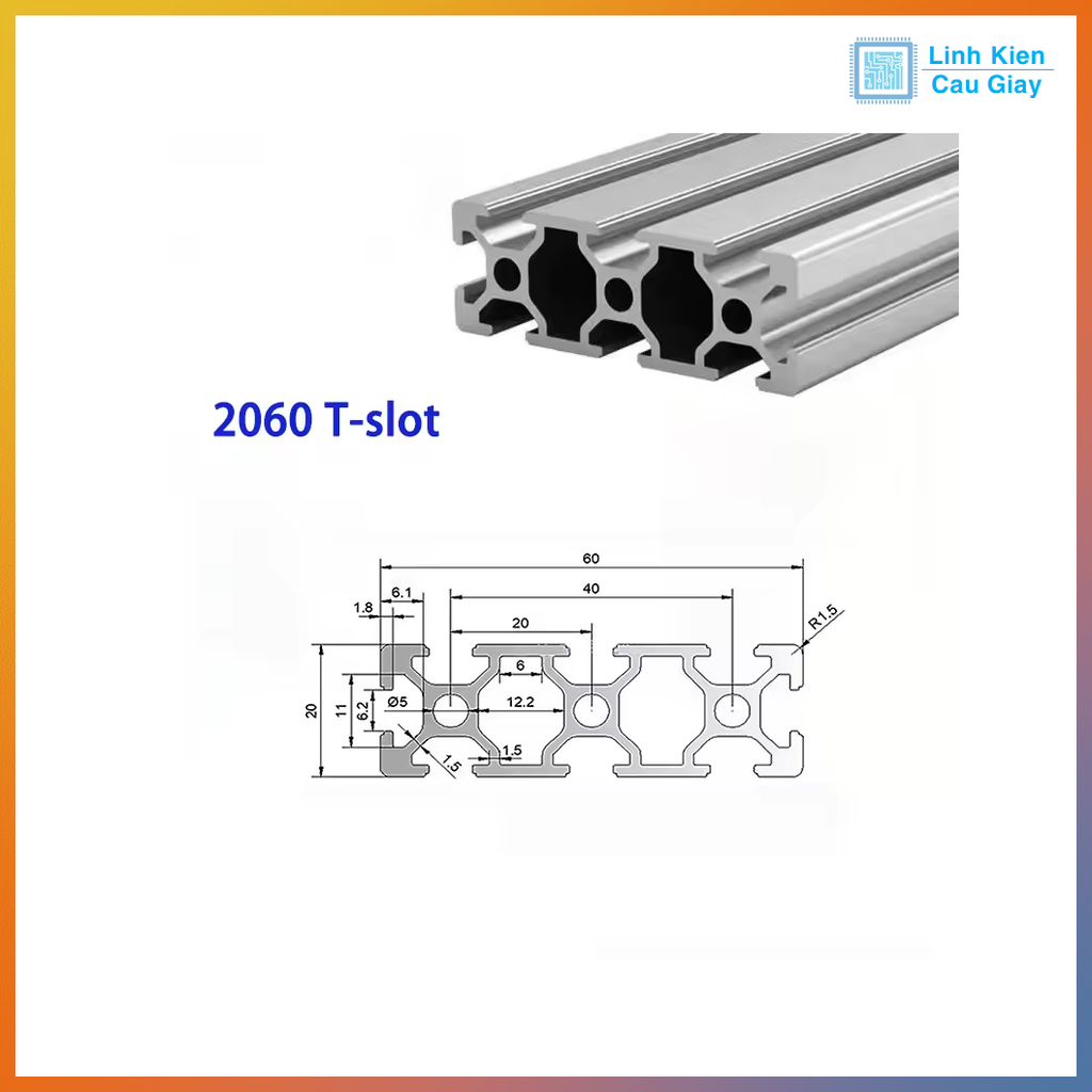 Nhôm định hình tiêu chuẩn EU 2020, 2040, 2060, 2080, 20100 (1 mét)