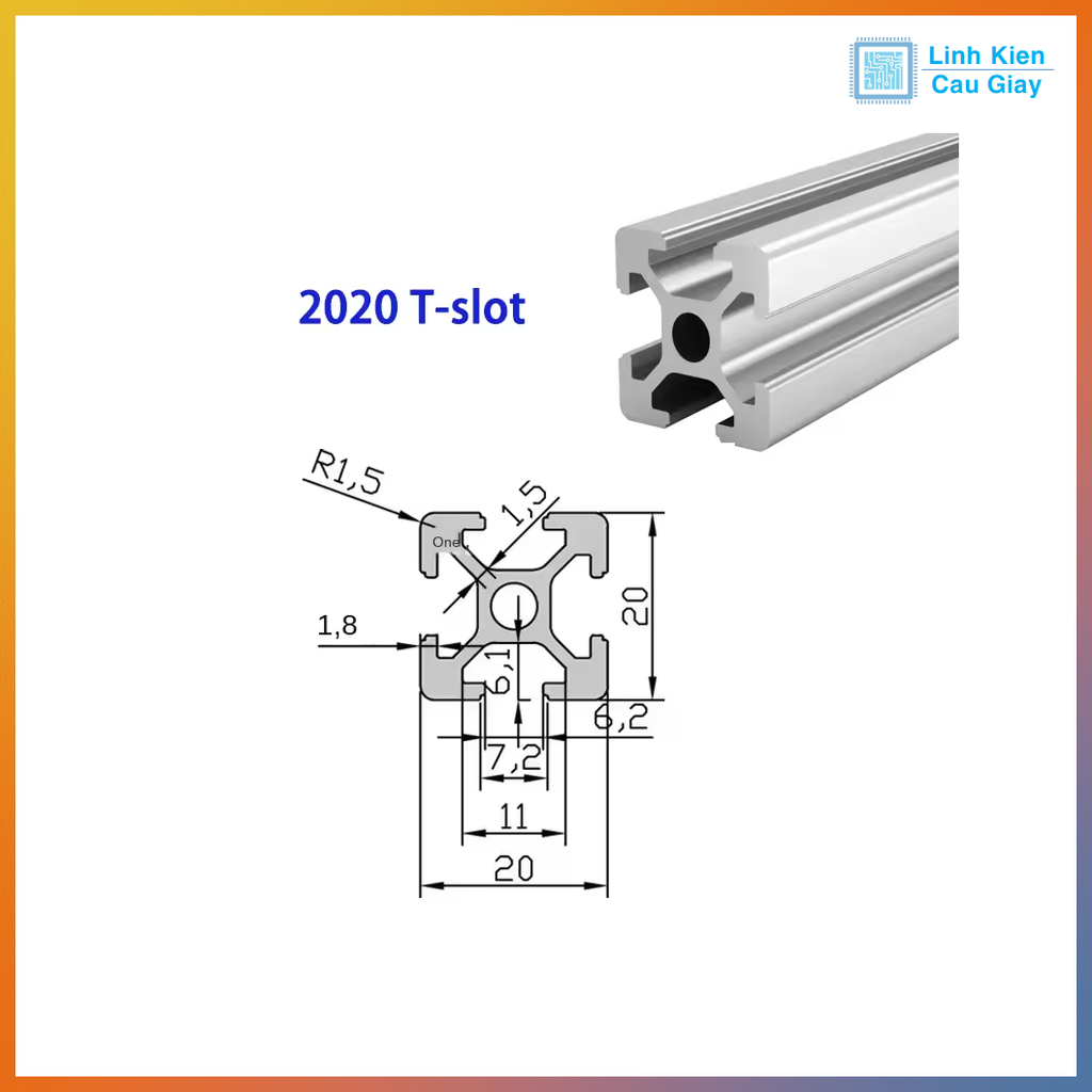 Nhôm định hình tiêu chuẩn EU 2020, 2040, 2060, 2080, 20100 (1 mét)