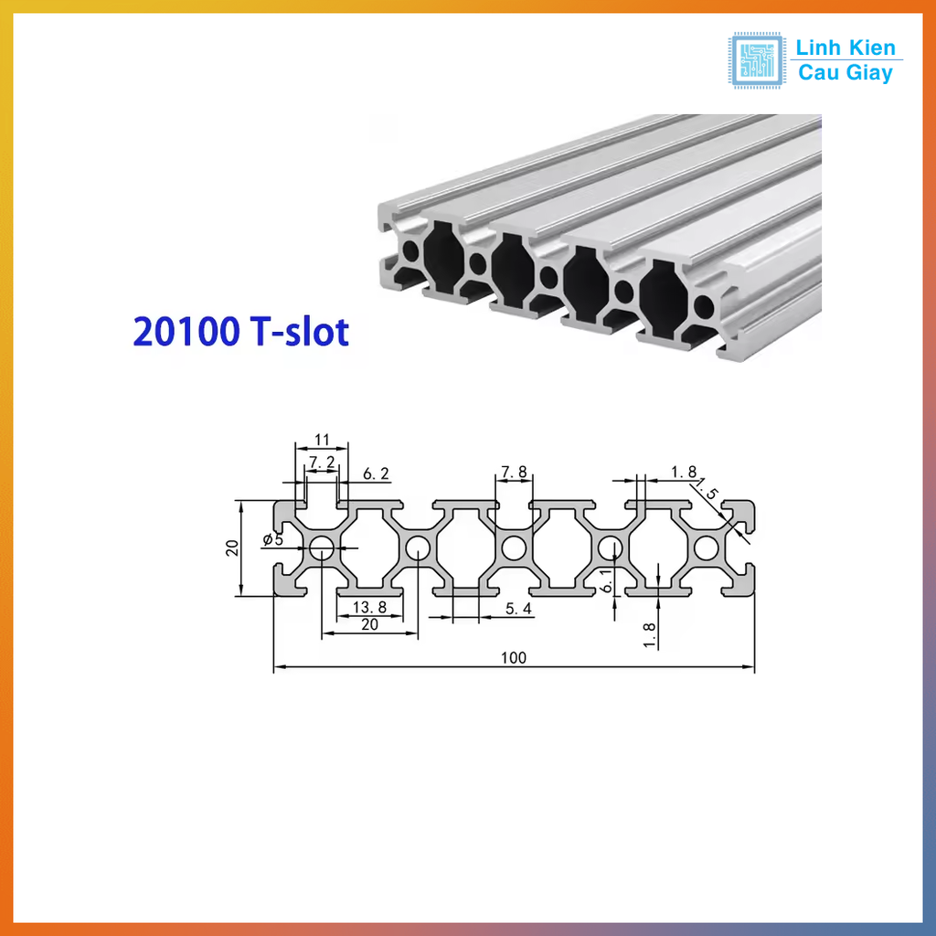 Nhôm định hình tiêu chuẩn EU 2020, 2040, 2060, 2080, 20100 (1 mét)